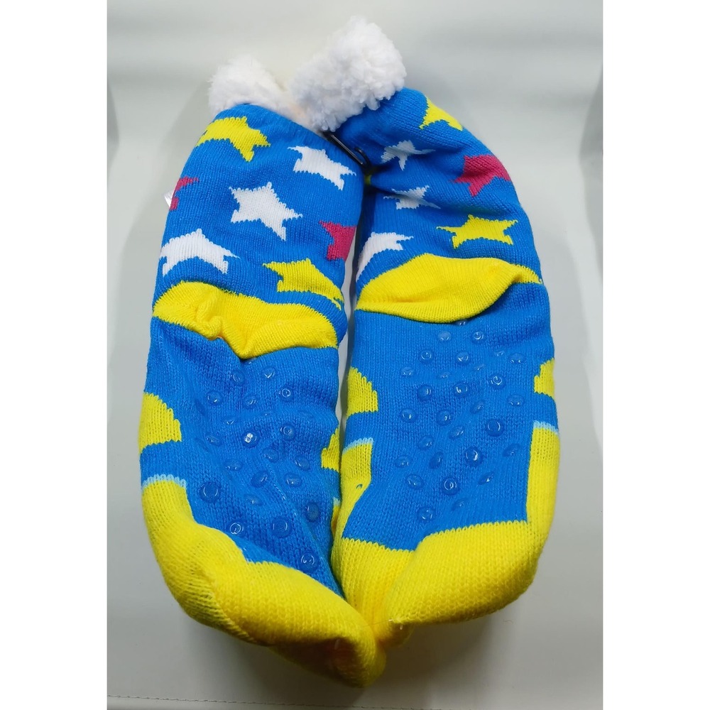 Minions Sherpa Lined Socks One Size Blue Yellow Slipper Non Slip Warm - Picture 4 of 7